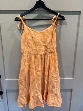 Old Navy Yellow-Orange Gingham Tie-Shoulder Dress